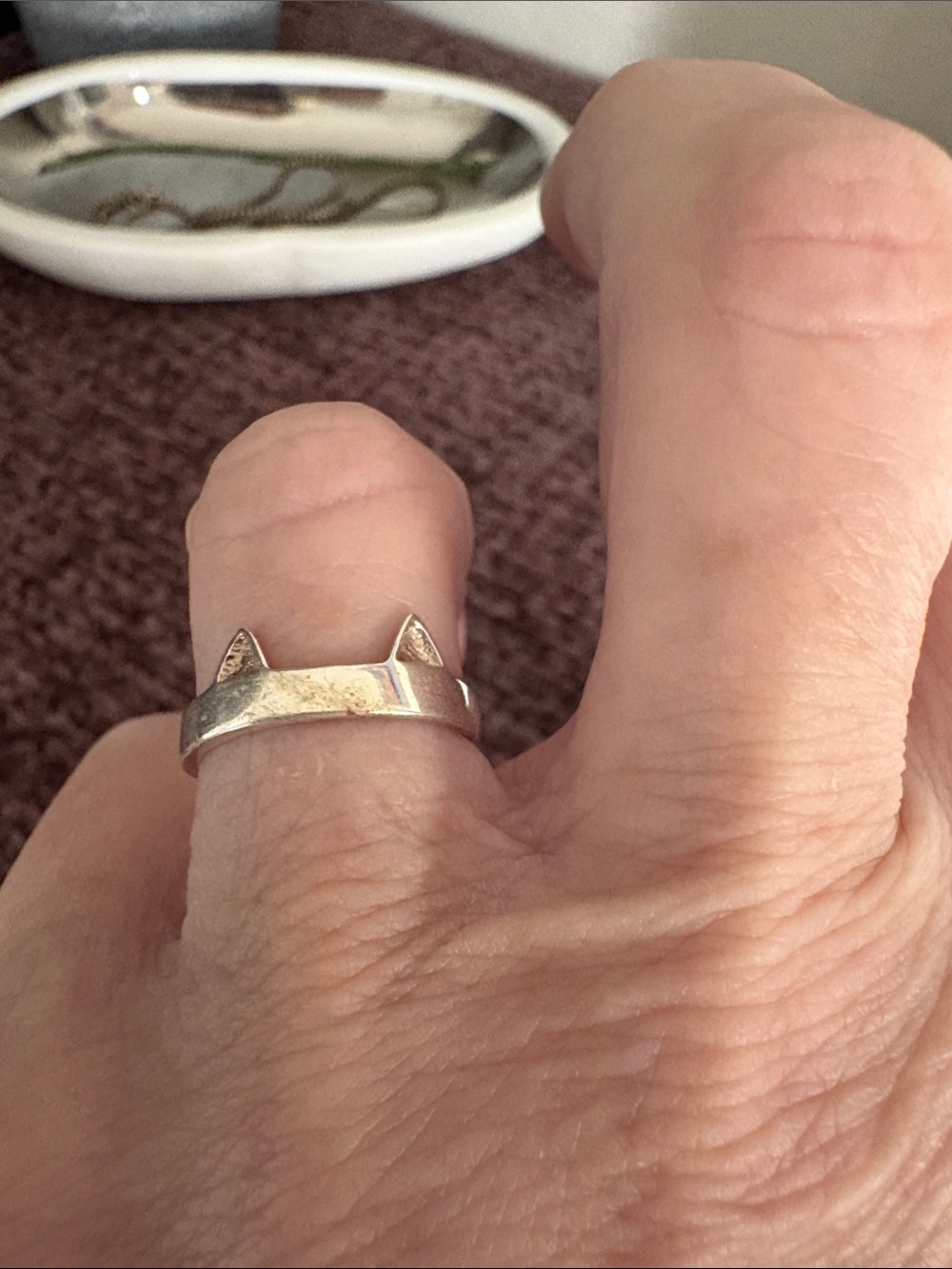 Silver Cat Ear Ring - Minimalist Women's Ring